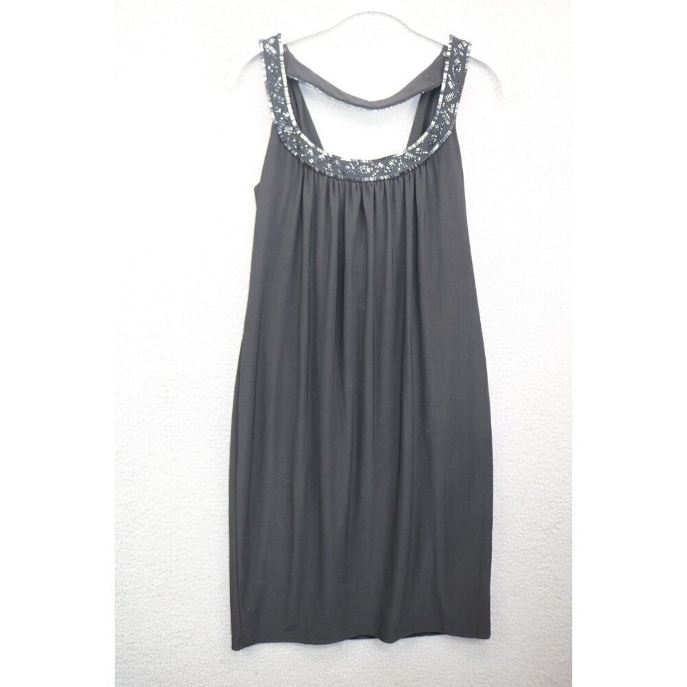 Jones New York Black Beaded Neckline Dress-Size 8-Draped Back-Event